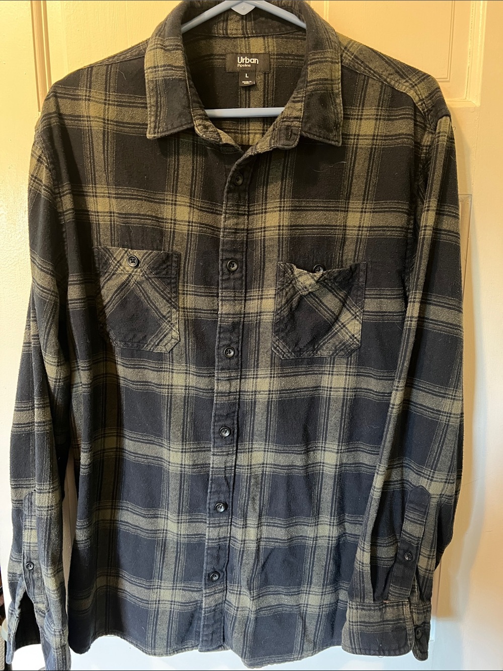 urban pipeline Black and Olive Green Plaid Button-Down Shirt